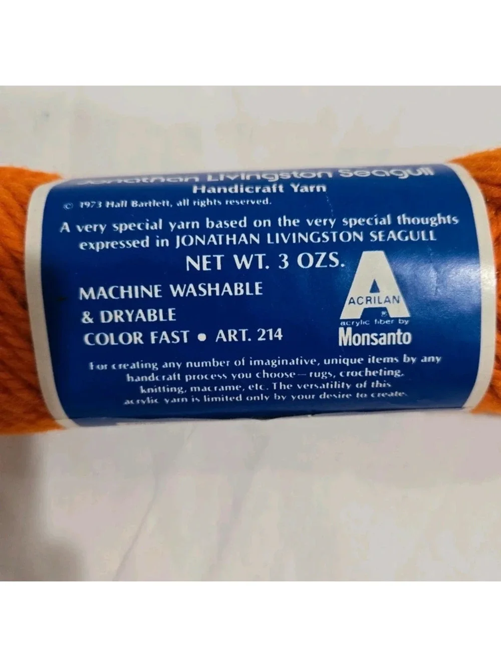 10 Skeins Jonathan Livingston Seagull Handicraft Yarn 315 Tangerine Orange Vtg